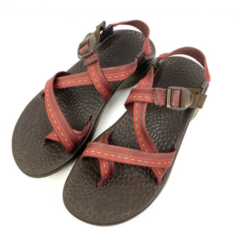 Chaco Womens Sandal 11 Toe Loop Red BROWN Sole Rub